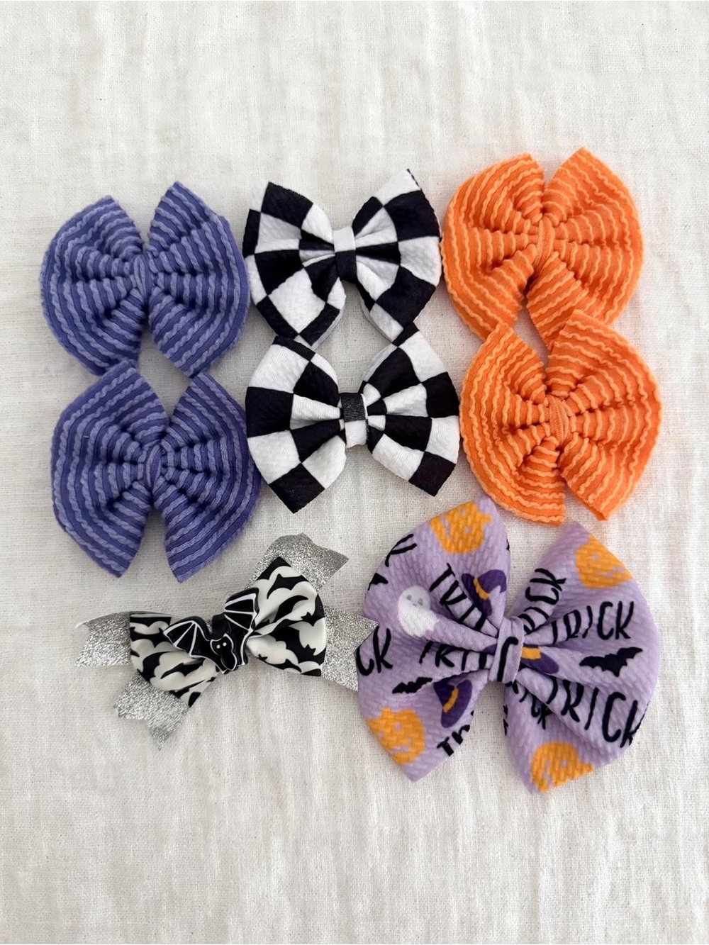 Kids Halloween handcrafted bows with alligator clip backs  - Purple, Black, Oran